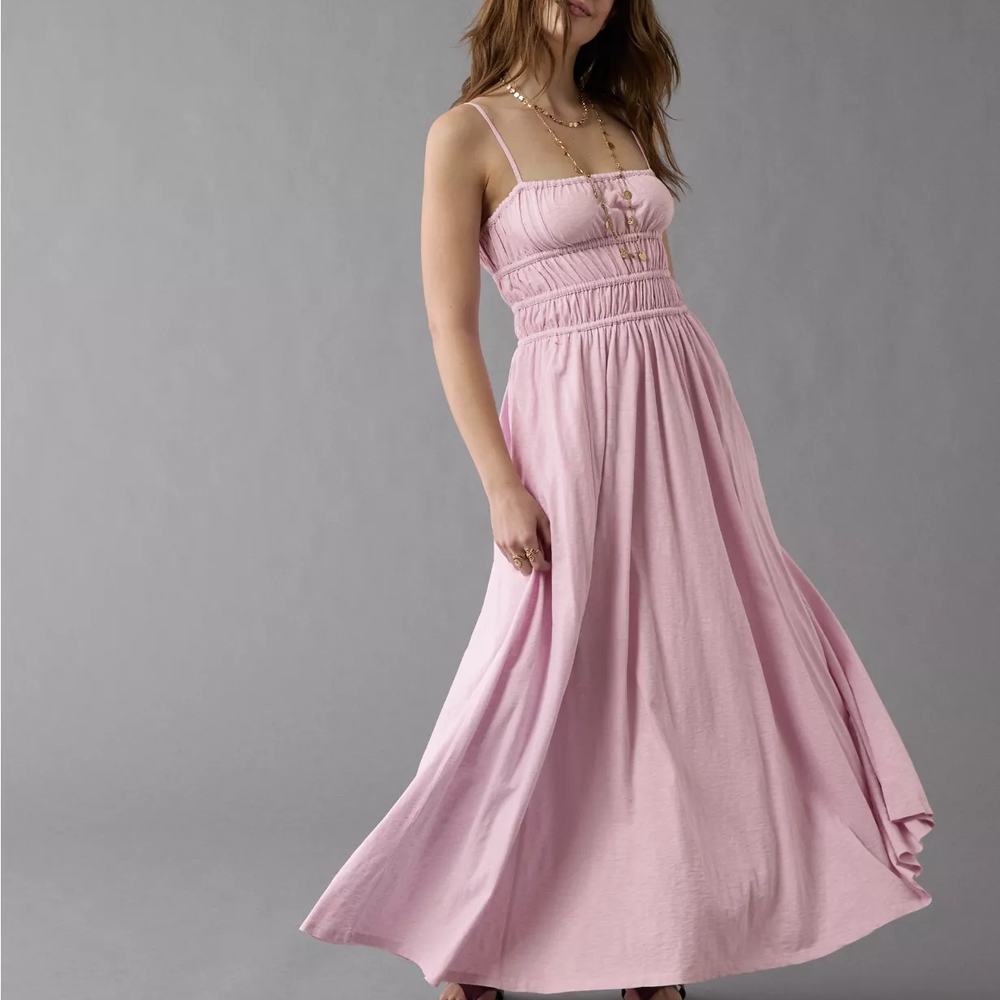 American Eagle Outfitters Light Pink Gathered Dress - Picture 4 of 7